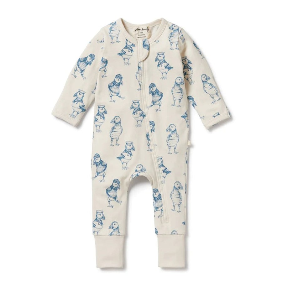 Babies Wilson & Frenchy Gender-Neutral Clothes | Wilson & Frenchy Organic Zipsuit With Feet - Petit Puffin