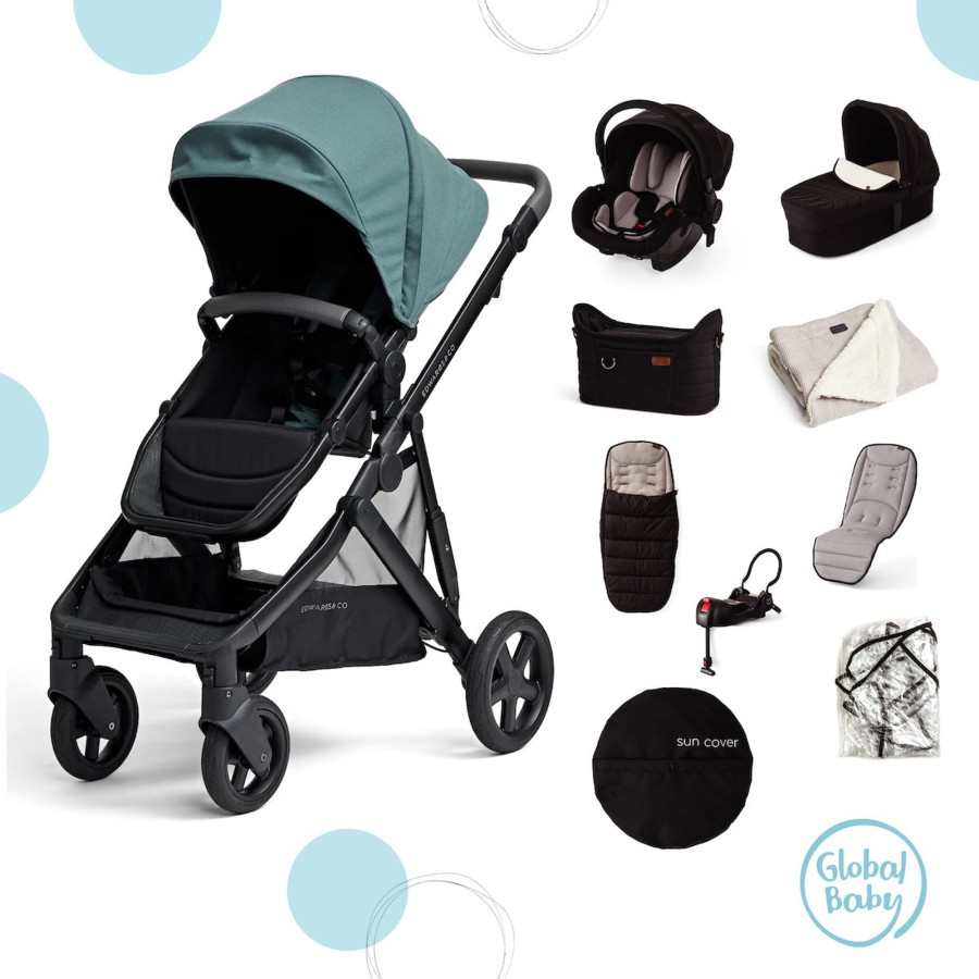 Going Places Edwards & Co Double Strollers | Edwards & Co Olive Single Everything Bundle- Sage Green