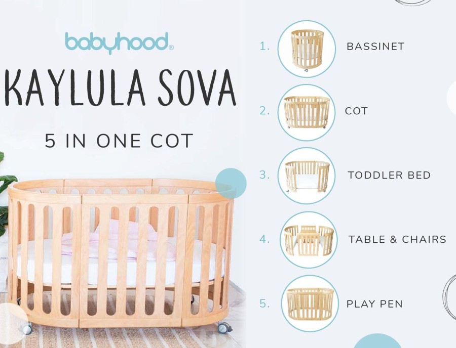 Babys Room Babyhood Furniture | Babyhood Kaylula Sova 5 In 1 Cot Classic - White (Includes Mattress)