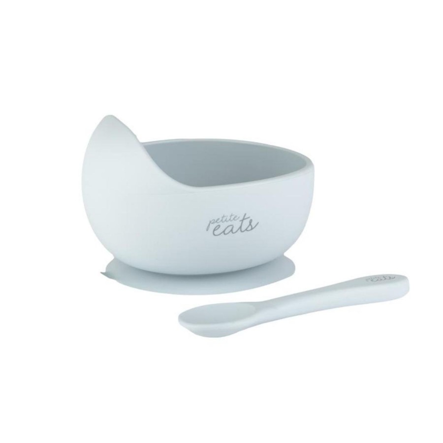 Babies Petite Eats Plates, Bowls, And Cutlery | Petite Eats Silicone Suction Bowl And Spoon - Sky Blue