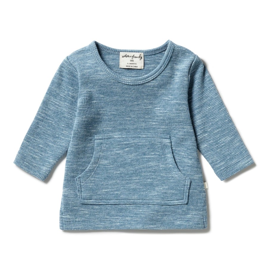 Babies Wilson & Frenchy Baby Clothes | Wilson & Frenchy Organic Waffle Pocket Top - Bluestone