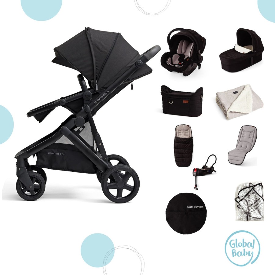 Going Places Edwards & Co Double Strollers | Edwards & Co Olive Single Everything Bundle- Black