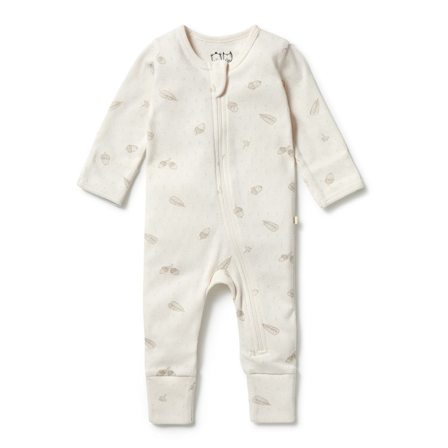 Books, Toys & Gifts Wilson & Frenchy Something To Wear | Wilson + Frenchy Organic Pointelle Zipsuit With Feet - Little Acorn