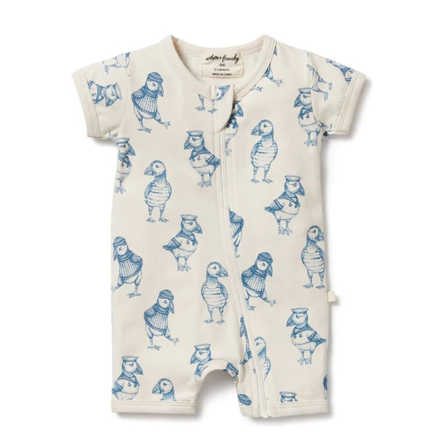 Babies Wilson & Frenchy Gender-Neutral Clothes | Wilson & Frenchy Organic Boyleg Zipsuit - Petit Puffin