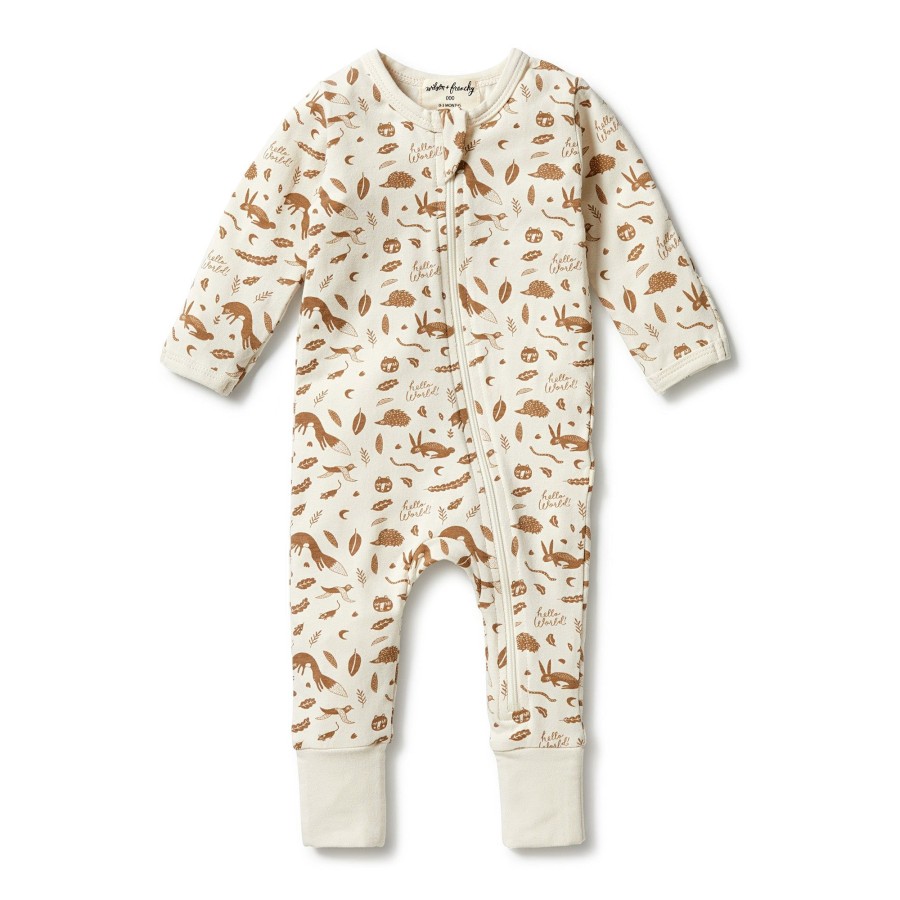 Babies Wilson & Frenchy Baby Clothes | Wilson + Frenchy Organic Zipsuit With Feet - Hello World