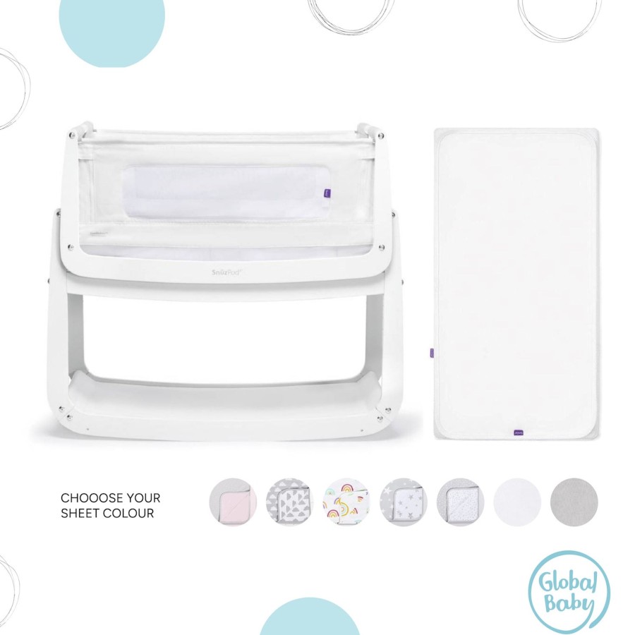 Babys Room Snuz Bassinets | Snuzpod4 Bedside Crib Everything Bundle - White - Choose Your Sheet Colour